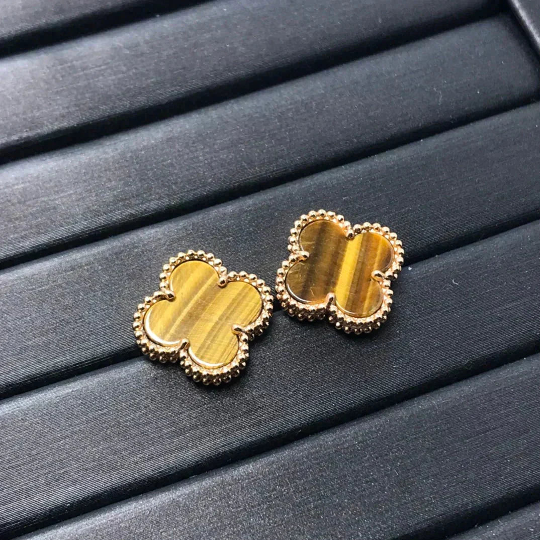 [Solara Jewelry ]CLOVER MEDIUM 1 MOTIFS TIGER EYE EARRINGS
