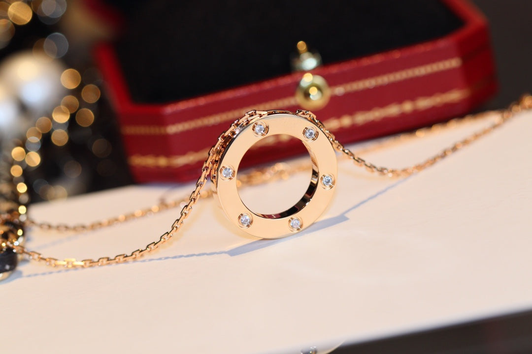 [Solara Jewelry ]LOVE HALSKETTE 16MM 6 DIAMANTEN ROSÉGOLD
