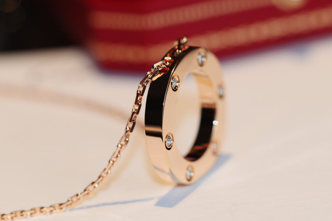 [Solara Jewelry ]LOVE NECKLACE 16MM 6 DIAMONDS PINK GOLD