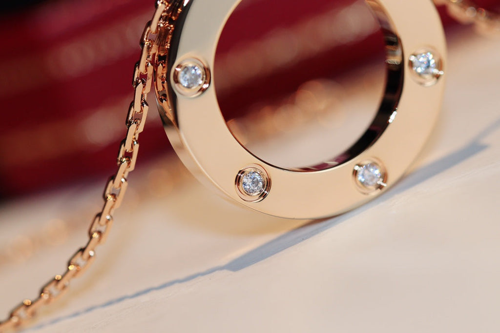 [Solara Jewelry ]LOVE ネックレス 16MM 6 ダイヤモンド ピンクゴールド