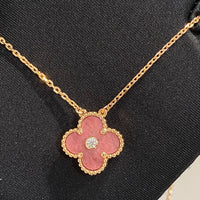 [Solara Jewelry ]CLOVER 15MM DIAMOND RHODONITE NECKLACE