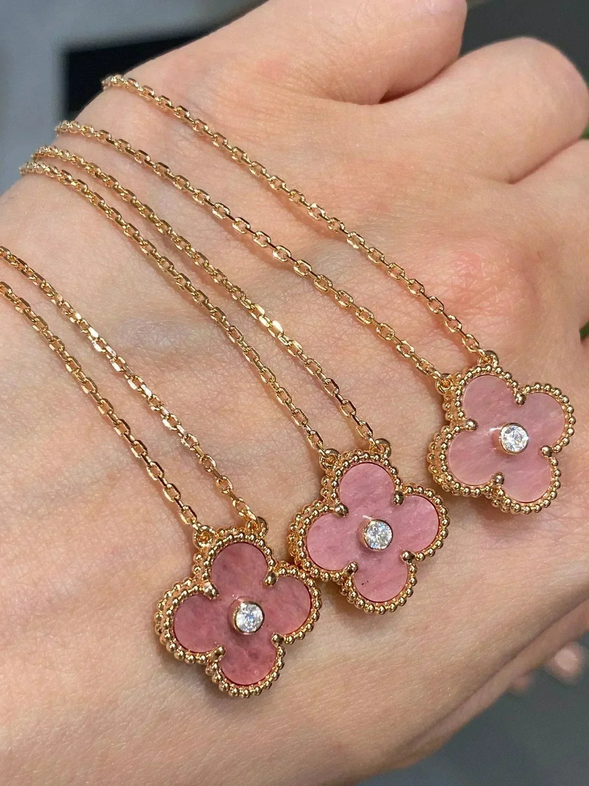 [Solara Jewelry ]クローバー 15mm ダイヤモンド ロードナイト ネックレス