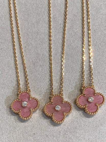 [Solara Jewelry ]クローバー 15mm ダイヤモンド ロードナイト ネックレス