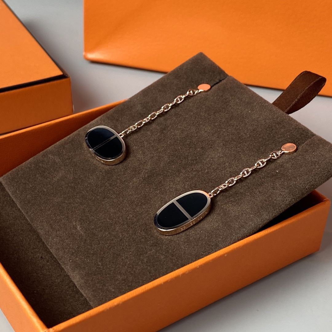 [Solara Jewelry ]CHAINE VERSO BLACK CERAMIC EARRINGS