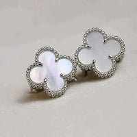 [Solara Jewelry ]CLOVER MEDIUM 1 MOTIFS  WHITE MOP EARRINGS SILVER