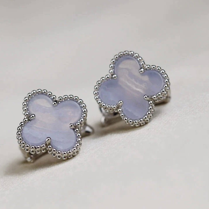 [Solara Jewelry ]CLOVER MEDIUM 1 MOTIFS  WHITE MOP EARRINGS SILVER