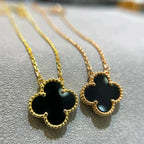 [Solara Jewelry ]CLOVER 15MM BLACK ONYX SINGLE FLOWER NECKLACE
