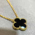 [Solara Jewelry ]CLOVER 15MM BLACK ONYX SINGLE FLOWER NECKLACE