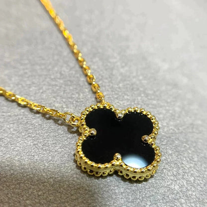 [Solara Jewelry ]KLEE 15MM SCHWARZER ONYX EINZELBLUMEN-HALSKETTE