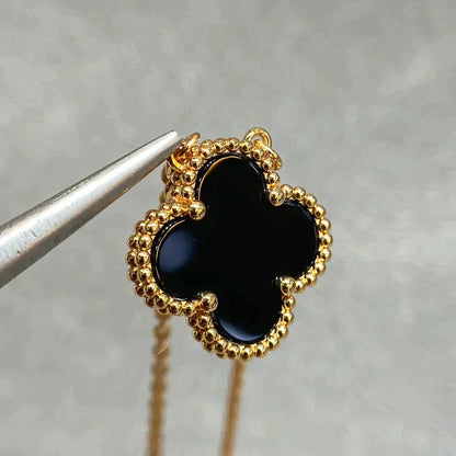 [Solara Jewelry ]KLEE 15MM SCHWARZER ONYX EINZELBLUMEN-HALSKETTE