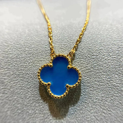 [Solara Jewelry ]CLOVER 15MM BLUE AGATE NECKLACE