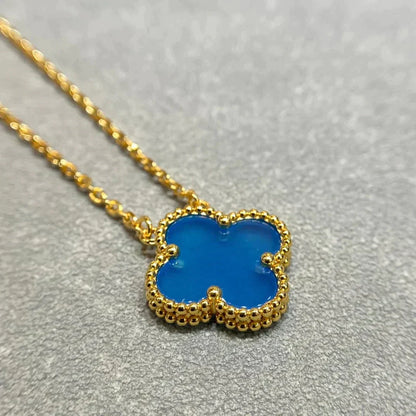 [Solara Jewelry ]CLOVER 15MM BLUE AGATE NECKLACE