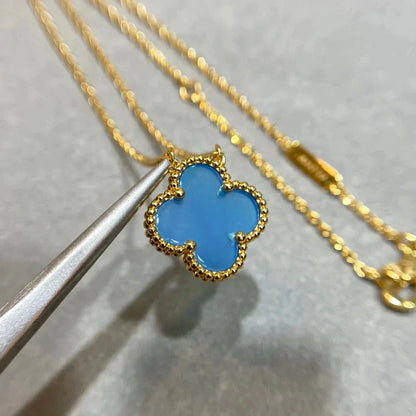 [Solara Jewelry ]CLOVER 15MM BLUE AGATE NECKLACE