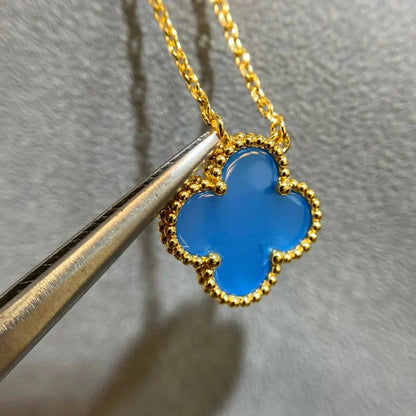 [Solara Jewelry ]CLOVER 15MM BLUE AGATE NECKLACE