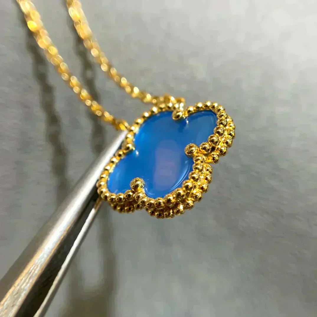 [Solara Jewelry ]CLOVER 15MM BLUE AGATE NECKLACE