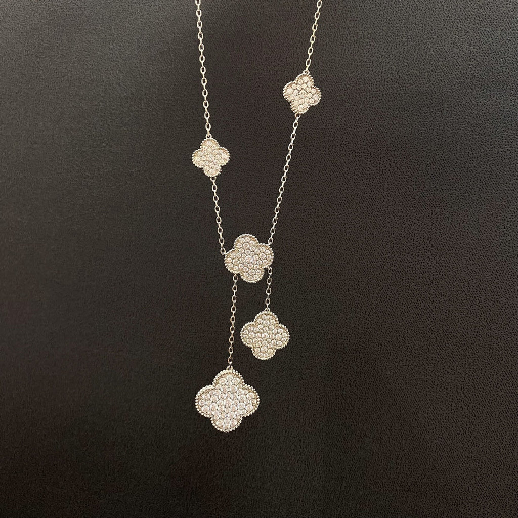 [Solara Jewelry] クローバー 5モチーフ シルバーダイヤモンドネックレス