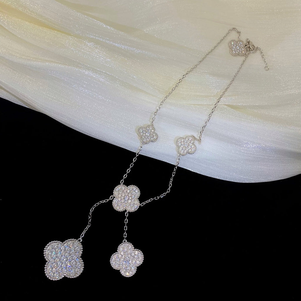 [Solara Jewelry] クローバー 5モチーフ シルバーダイヤモンドネックレス