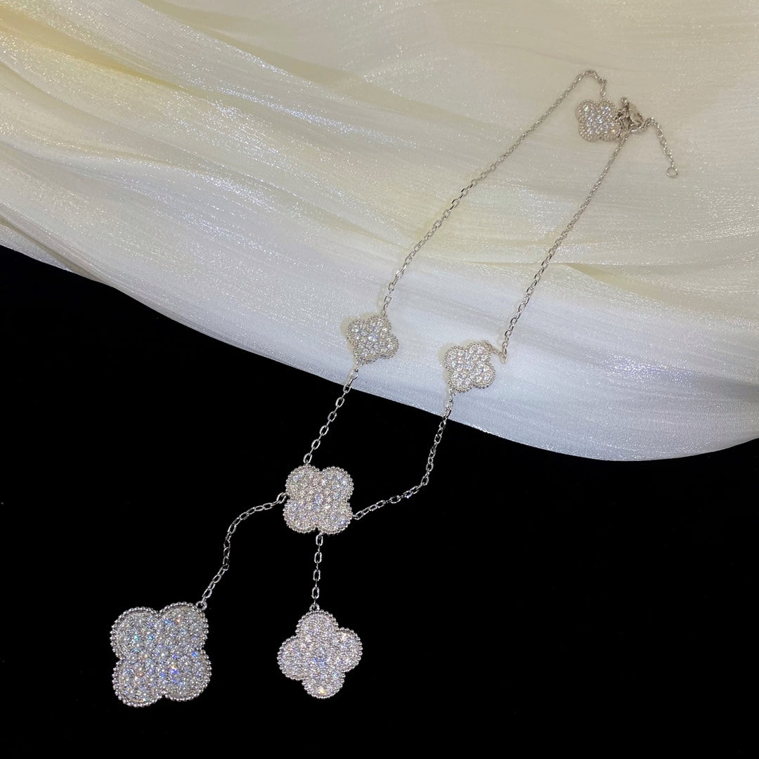 [Solara Jewelry] クローバー 5モチーフ シルバーダイヤモンドネックレス