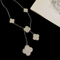[Solara Jewelry ]CLOVER 5 MOTIFS SILVER DIAMONDS NECKLACE