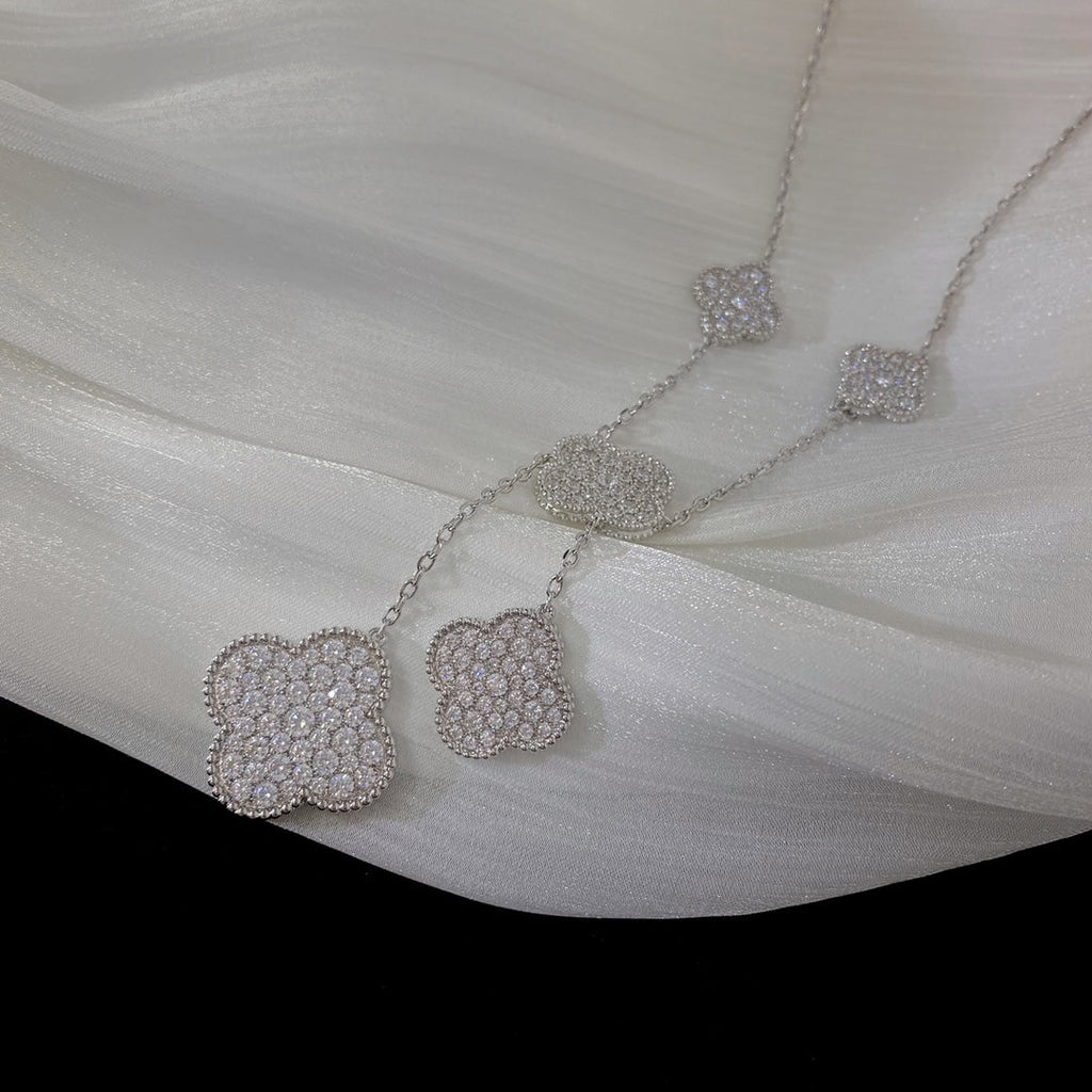 [Solara Jewelry] クローバー 5モチーフ シルバーダイヤモンドネックレス