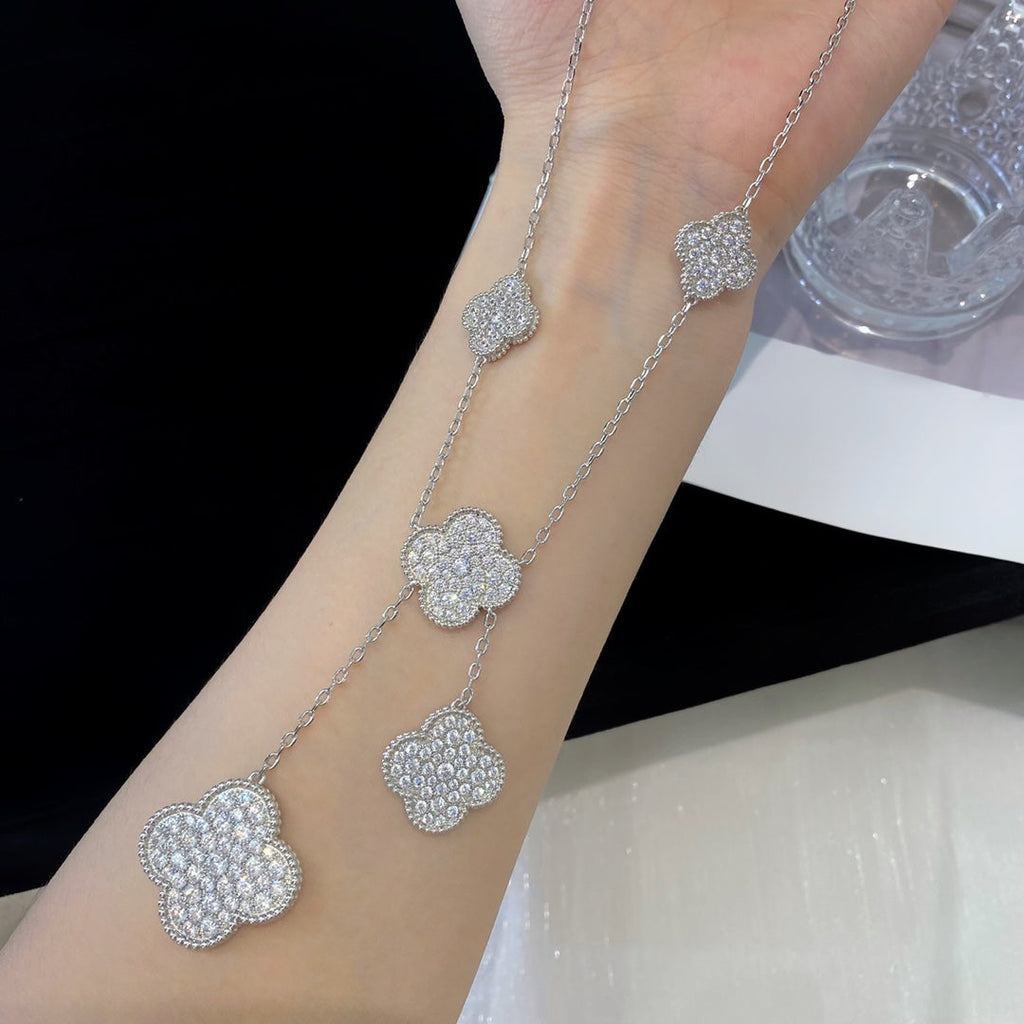 [Solara Jewelry] クローバー 5モチーフ シルバーダイヤモンドネックレス