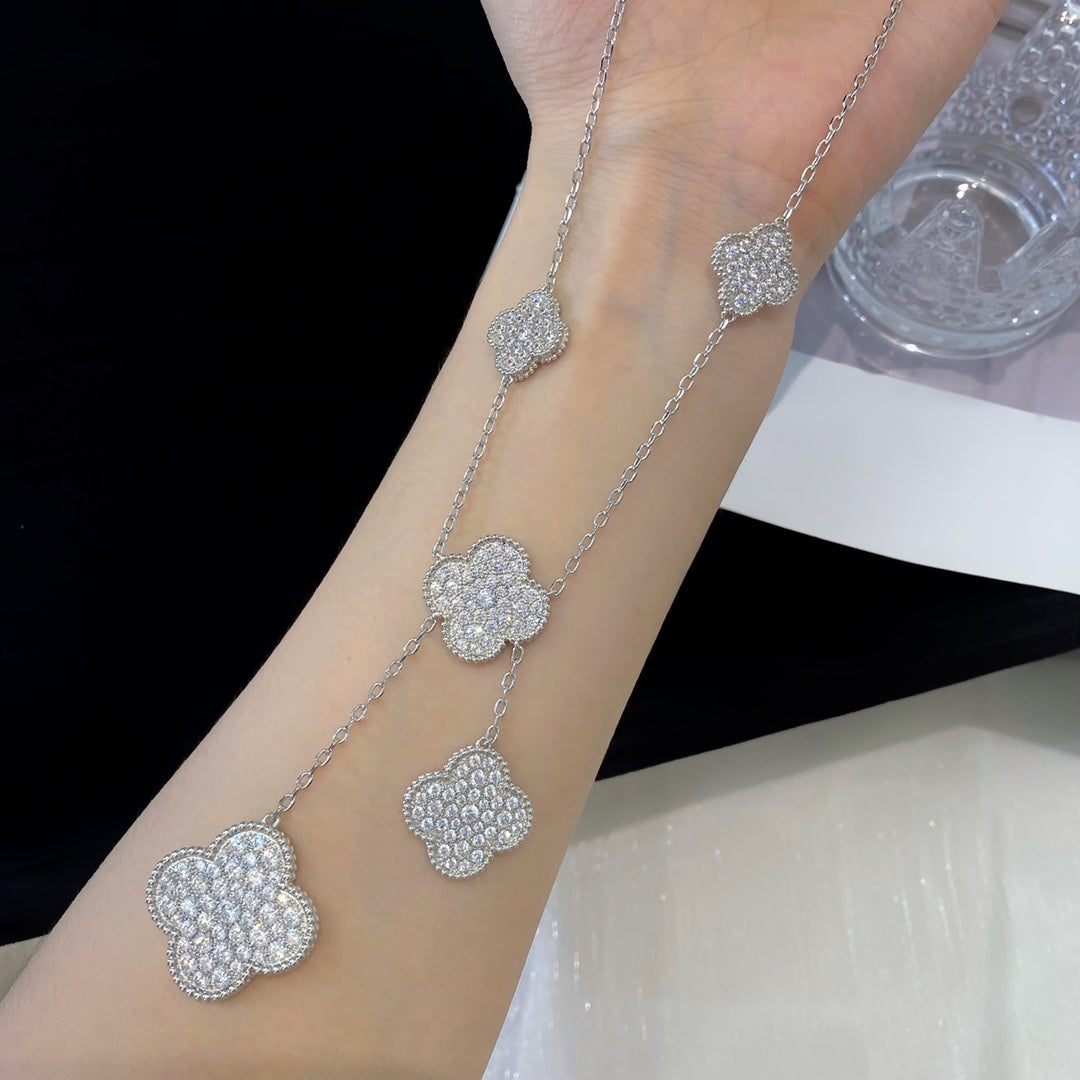 [Solara Jewelry] クローバー 5モチーフ シルバーダイヤモンドネックレス