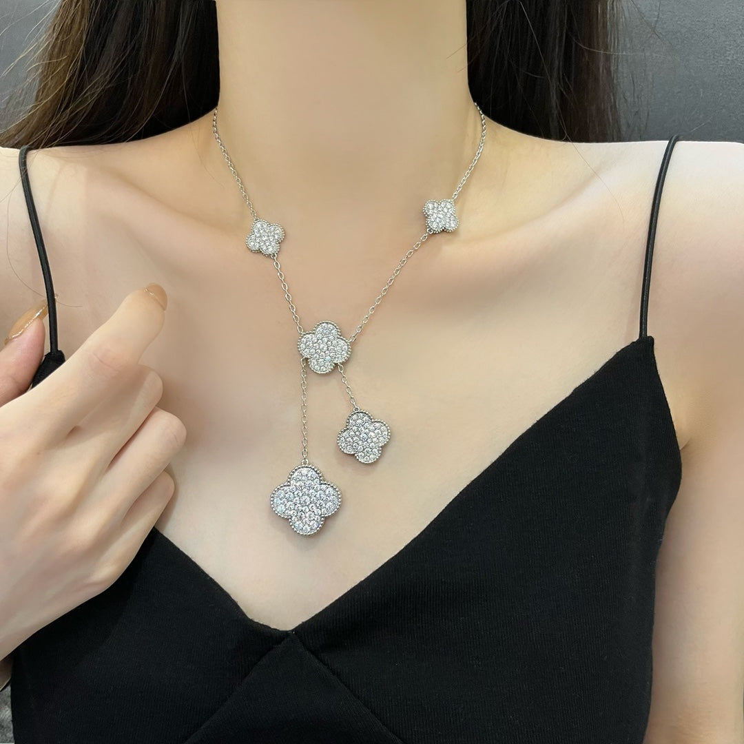 [Solara Jewelry] クローバー 5モチーフ シルバーダイヤモンドネックレス