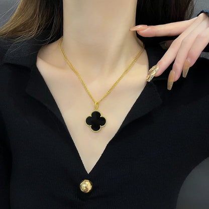 [Solara Jewelry ]CLOVER 25MM NECKLACE GOLD ONYX