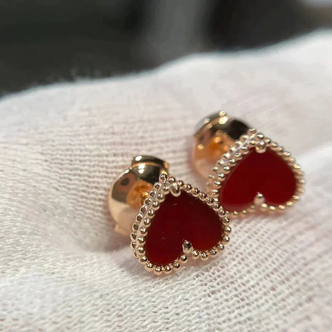 [Solara Jewelry ]HEART CARNELIAN STUD EARRINGS