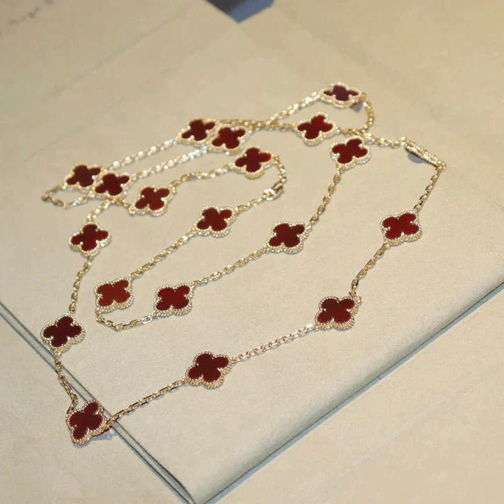[Solara Jewelry ]クローバー 20モチーフ カーネリアン ネックレス