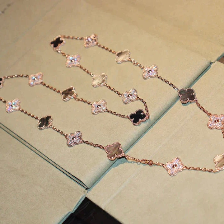 [Solara Jewelry ]CLOVER 20 MOTIFS DARK MOP DIAMOND  NECKLACE