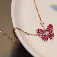 [Solara Jewelry ]BUTTERFLY RED DIAMOND ROSE GOLD NECKLACE