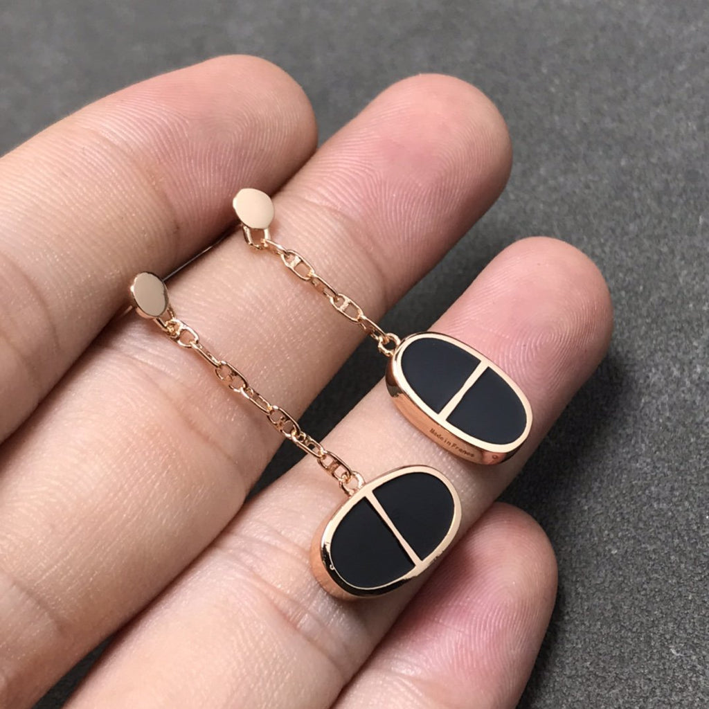 [Solara Jewelry ]CHAINE VERSO BLACK CERAMIC SILVER EARRINGS