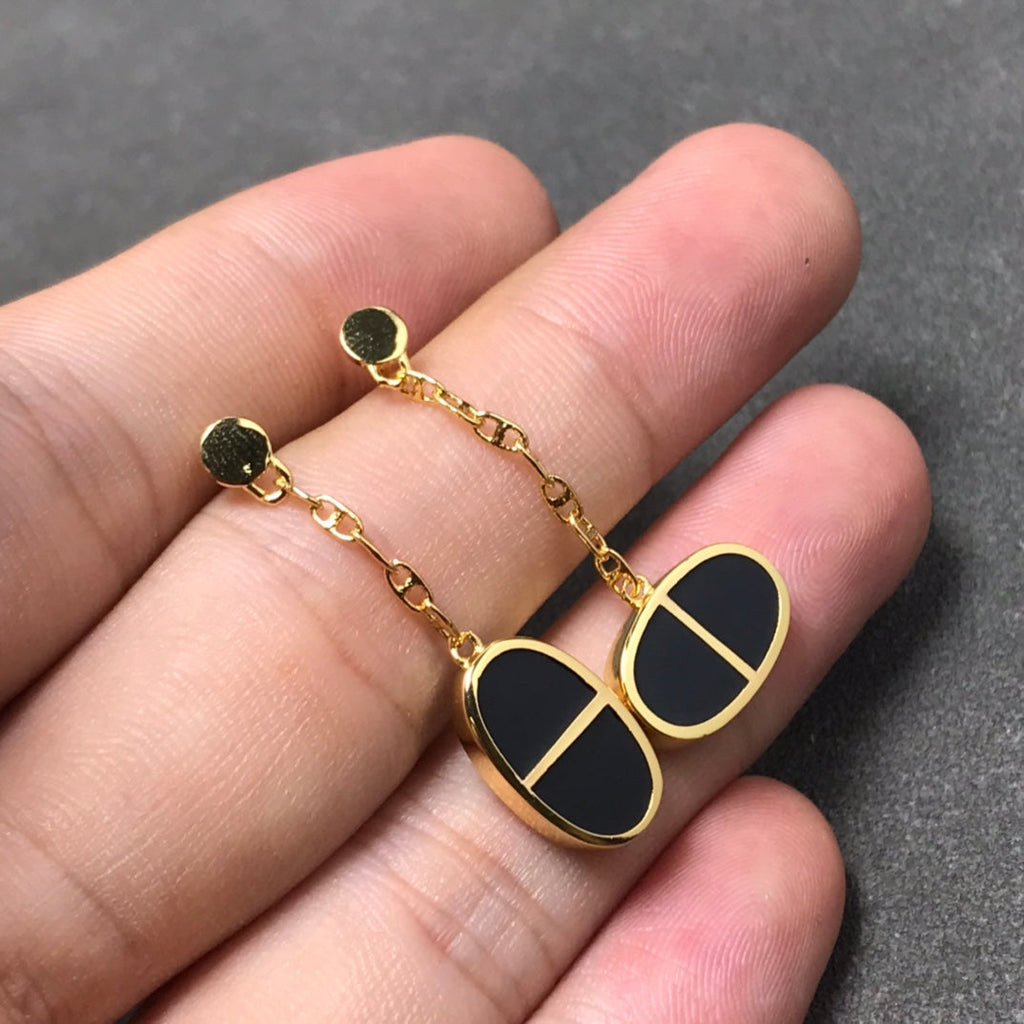 [Solara Jewelry ]CHAINE VERSO BLACK CERAMIC SILVER EARRINGS