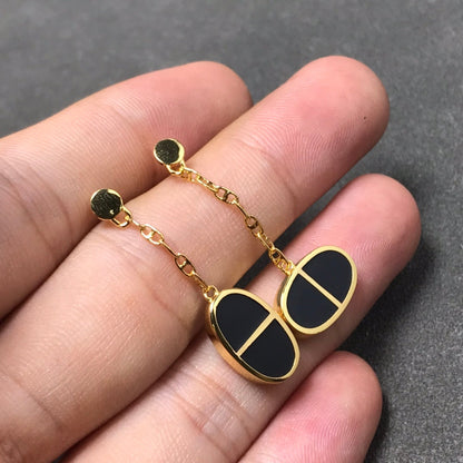 [Solara Jewelry ]CHAINE VERSO BLACK CERAMIC SILVER EARRINGS