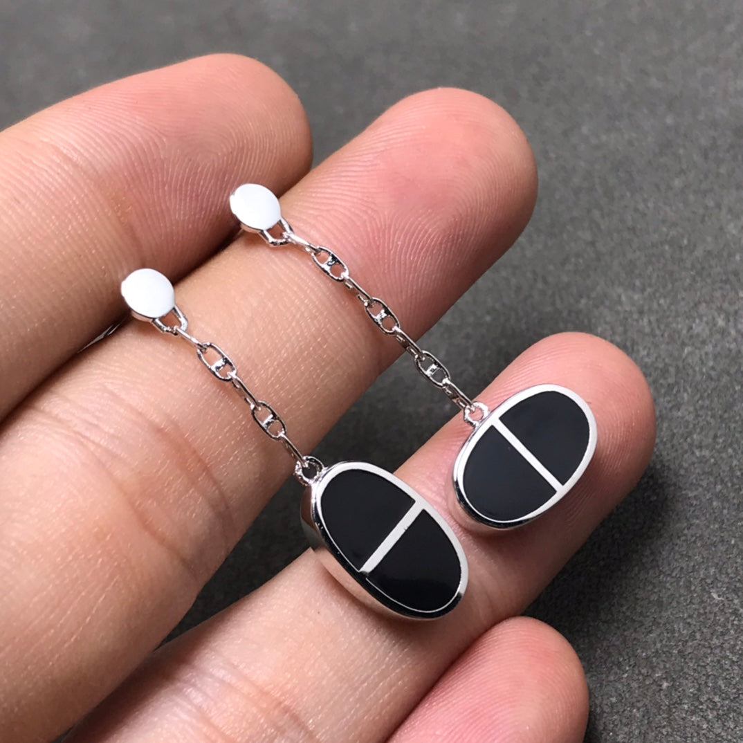 [Solara Jewelry ]CHAINE VERSO BLACK CERAMIC SILVER EARRINGS
