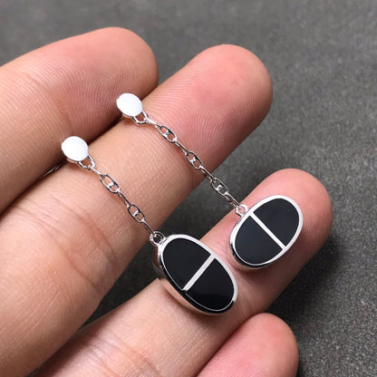 [Solara Jewelry ]CHAINE VERSO BLACK CERAMIC SILVER EARRINGS