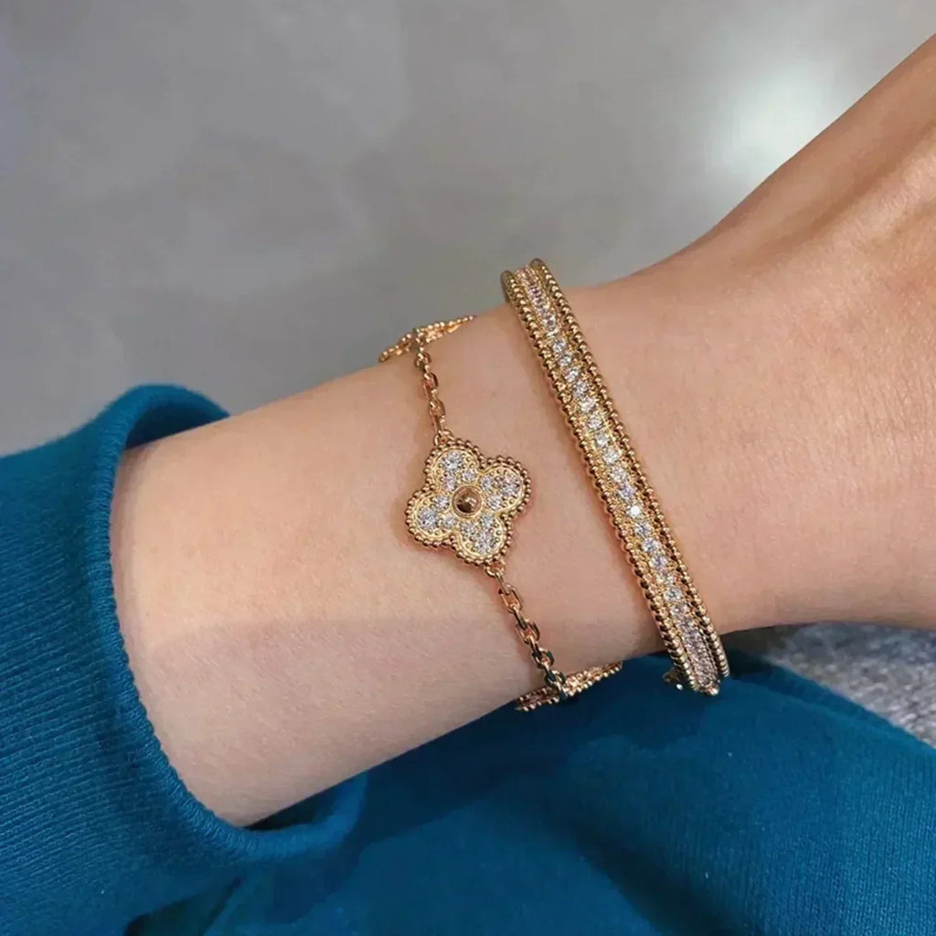 [Solara Jewelry ]CLOVER 5 MOTIFS  FULL DIAMOND BRACELET