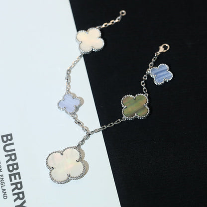 [Solara Jewelry ]クローバー ブレスレット 5モチーフ マザーオブパール カルセドニー シルバー