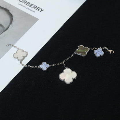 [Solara Jewelry ]クローバー ブレスレット 5モチーフ マザーオブパール カルセドニー シルバー