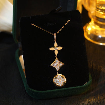 [Solara Jewelry ]STAR AND SUN DIAMOND PINK GOLD NECKLACE