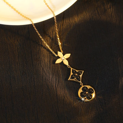 [Solara Jewelry ]STAR AND SUN ONYX PINK GOLD NECKLACE