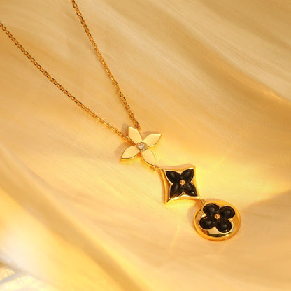 [Solara Jewelry ]STAR AND SUN ONYX PINK GOLD NECKLACE