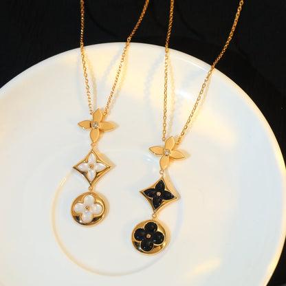 [Solara Jewelry ]STAR AND SUN ONYX PINK GOLD NECKLACE