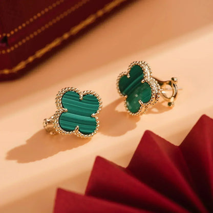 [Solara Jewelry ]CLOVER MEDIUM 1 MOTIFS MALACHITE  EARRINGS