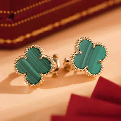 [Solara Jewelry ]CLOVER MEDIUM 1 MOTIFS MALACHITE  EARRINGS