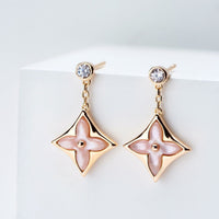[Solara Jewelry ]DOUBLE STAR PINK GOLD MOP DROP EARRINGS