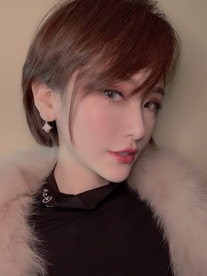 [Solara Jewelry ]DOUBLE STAR PINK GOLD MOP DROP EARRINGS