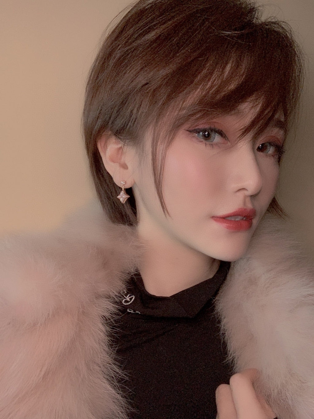 [Solara Jewelry ]DOUBLE STAR PINK GOLD MOP DROP EARRINGS