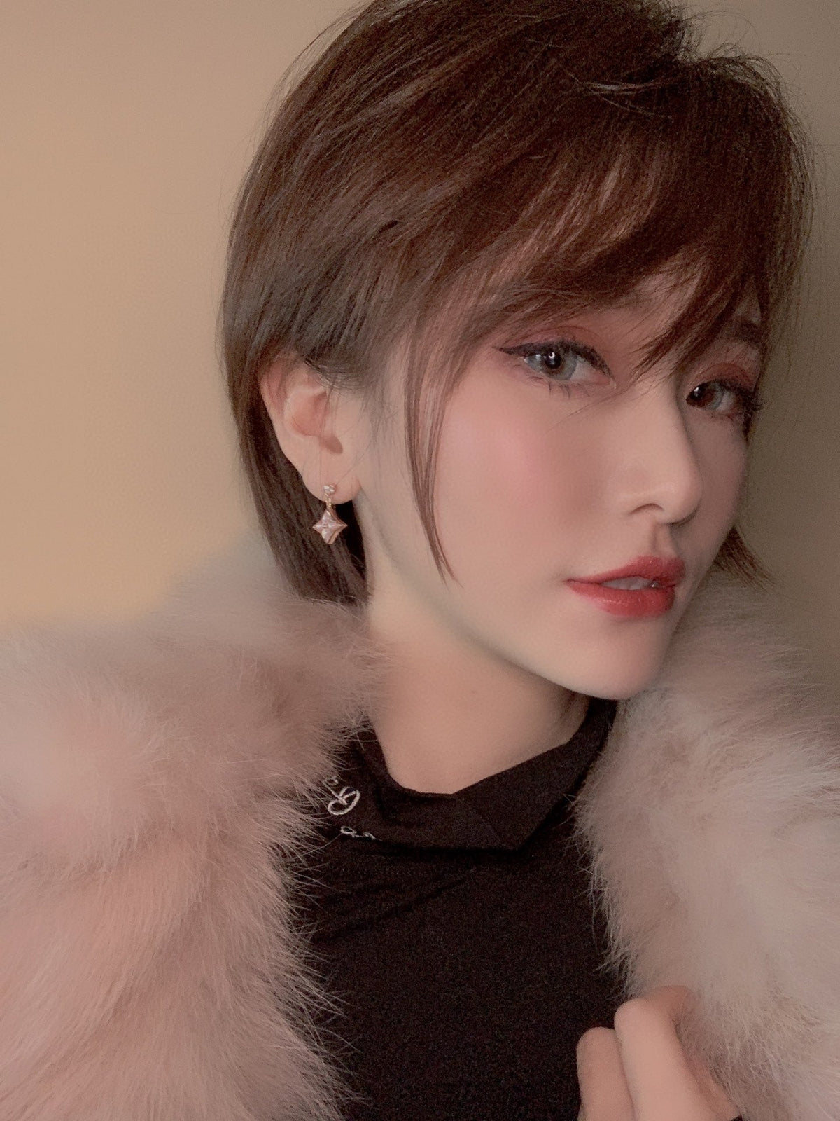 [Solara Jewelry ]DOUBLE STAR PINK GOLD MOP DROP EARRINGS